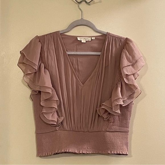 FOREVER THAT GIRL by ANTHROPOLOGIE NWOT Smocked Ruffle Blouse in Lilac - Picture 4 of 9